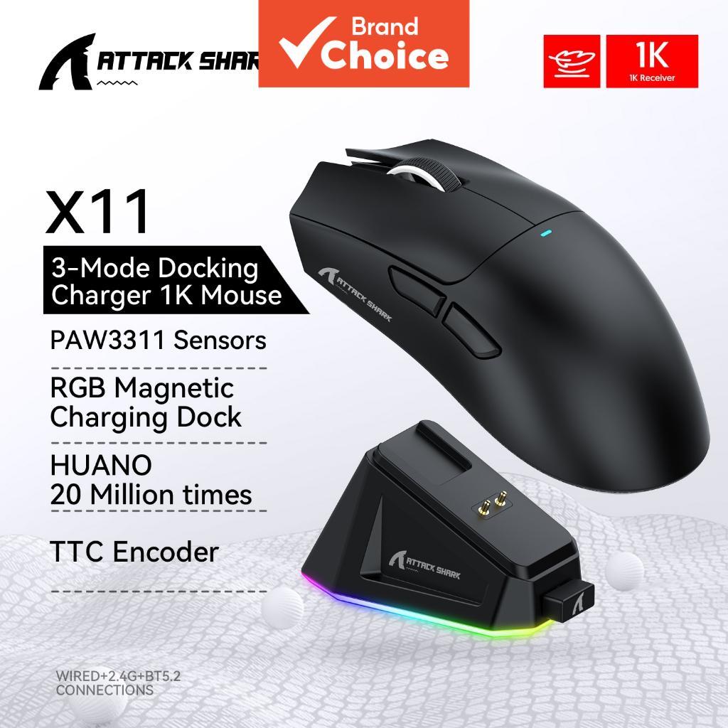 ATTACK SHARK X11 Mouse Gaming Leve 3 Modos BT 2.4G Tipo C RGB 22000DPI Bateria 65h Ergonômico Sem Fio, 63g Ultraleve