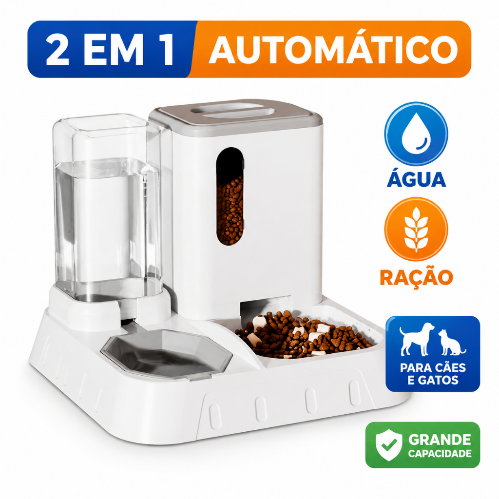 Comedouro Bebedouro Automático Para Cães E Gatos Reservatório Água E Ração Grande Capacidade Pet