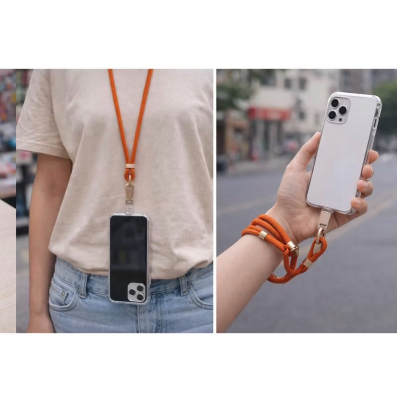 Kit luxo Alça Corda Laranja para Celular – Pescoço + Pulso + adaptador Universal Ajustável  Para Qualquer tipo