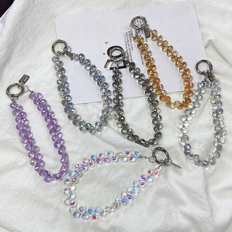Cordão de Celular de Luxo com Cristais - Pulseira Ajustável em Contas com Pendente Anti-Perda