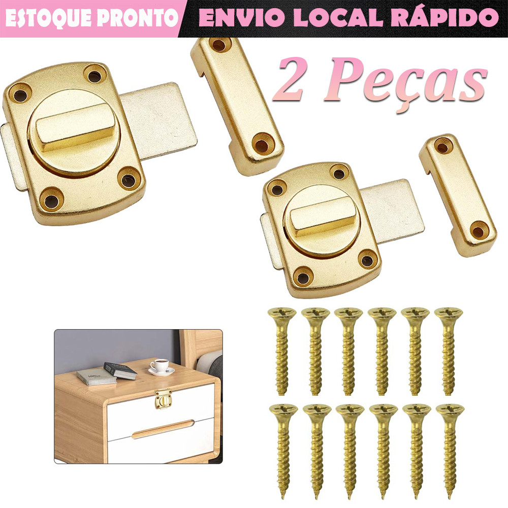 2pçs Twist Lock Zinc Alloy Cast Barrel Parafuso De Segurança Com Trava Deslizante Porta De Banheiro dourado