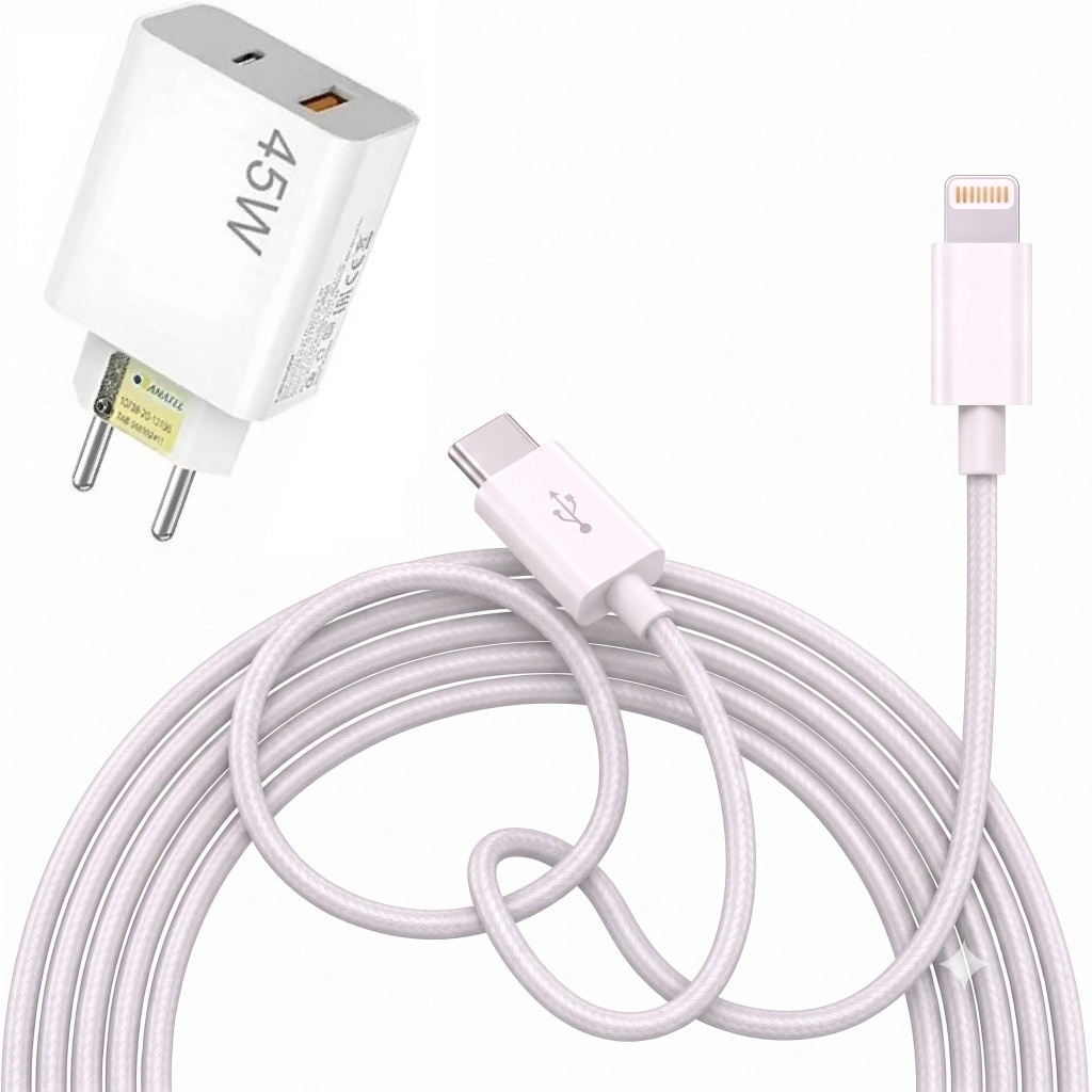 Carregador IOS Turbo 45W + CABO GIGANTE 1-2 METROS Homologado Anatel Para iPhone 6 7 8 X XR 11 12 13 14 Pro MAX PLUS