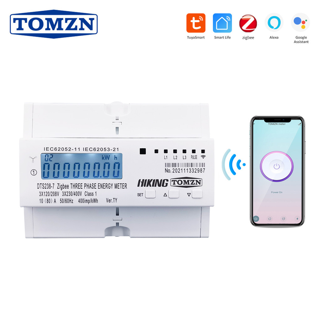 TOMZN 80A 3 Fases Zigbee Gateway Tuya Din Ferroviário WIFI Medidor De Energia Inteligente Temporizador Monitor kWh Wattí