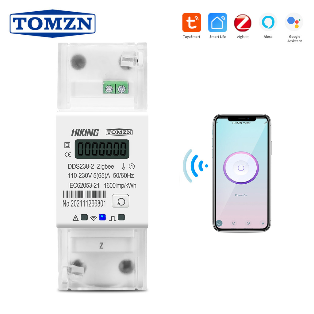 TOMZN 65A Monofásico Zigbee Gateway Tuya Din Rail WIFI Medidor De Energia Inteligente Temporizador Monitor KWh Wattímetr