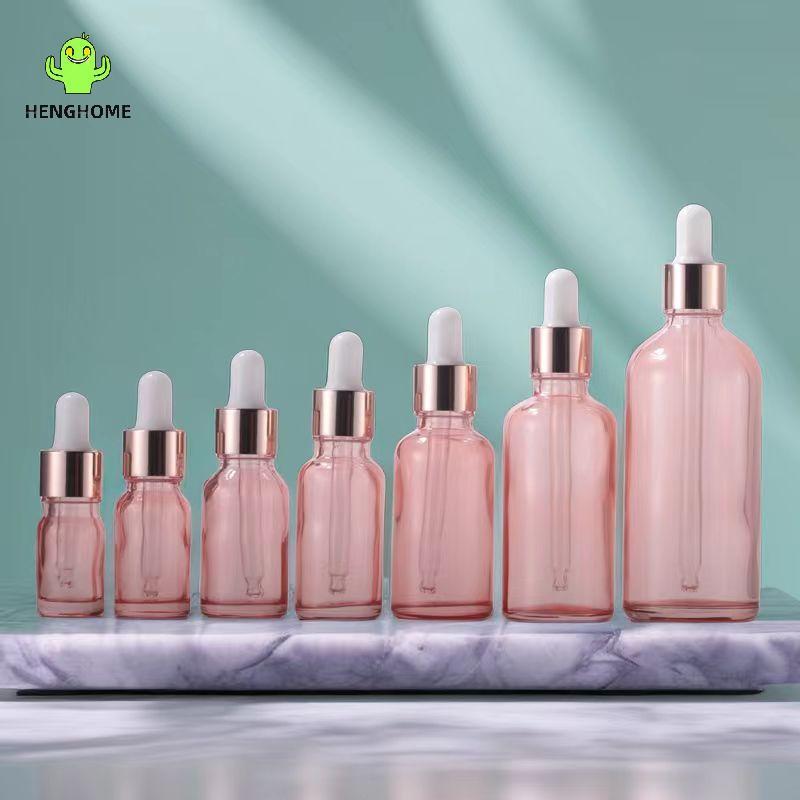 HENGHOME Frascos Conta-Gotas Recarregáveis 5-100ML Tampa De Ouro Rosa Recipiente Cosmético Vidro Aromaterapia Líquido Pa