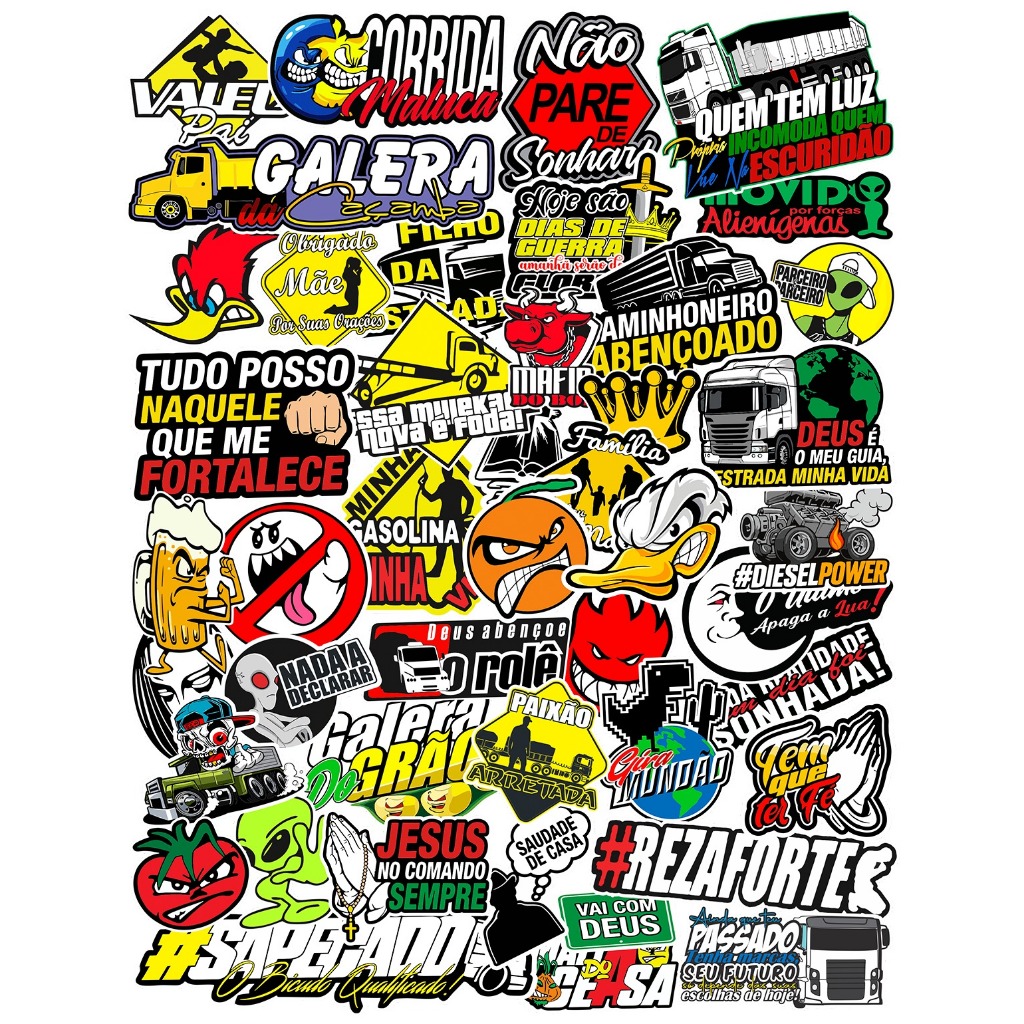 Kit 10 Cartelas De Adesivos Carro Moto Caminhão Bike C