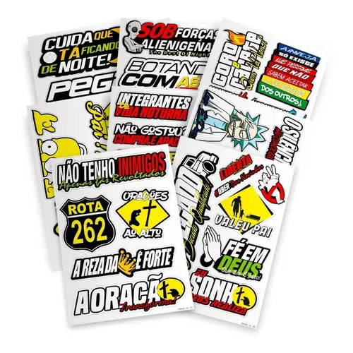 Kit 8 Cartelas De Adesivos Carro Moto Caminhão Bike A