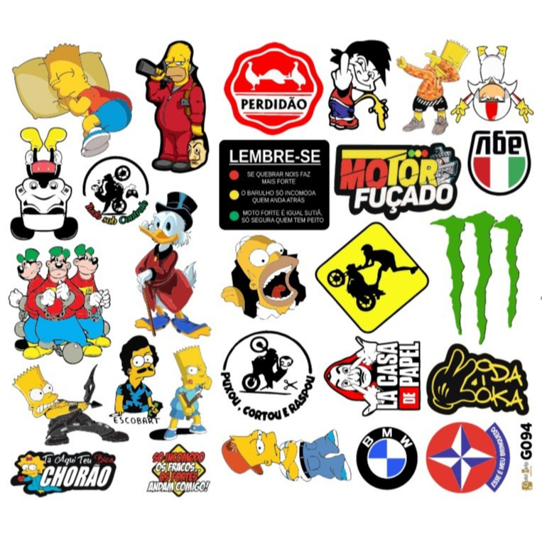 1 Super Cartela de Adesivos: Carro - Moto - Caderno - Caminhão - Bicicleta - Modelo G094