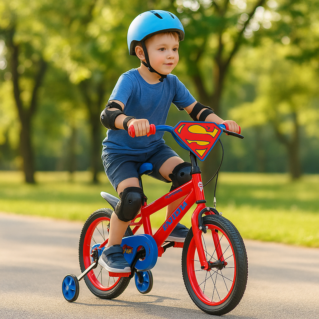 Bicicleta Infantil Aro 16 Superman Super Homem Herói com Rodinhas Idade 3 a 7 Anos Segura