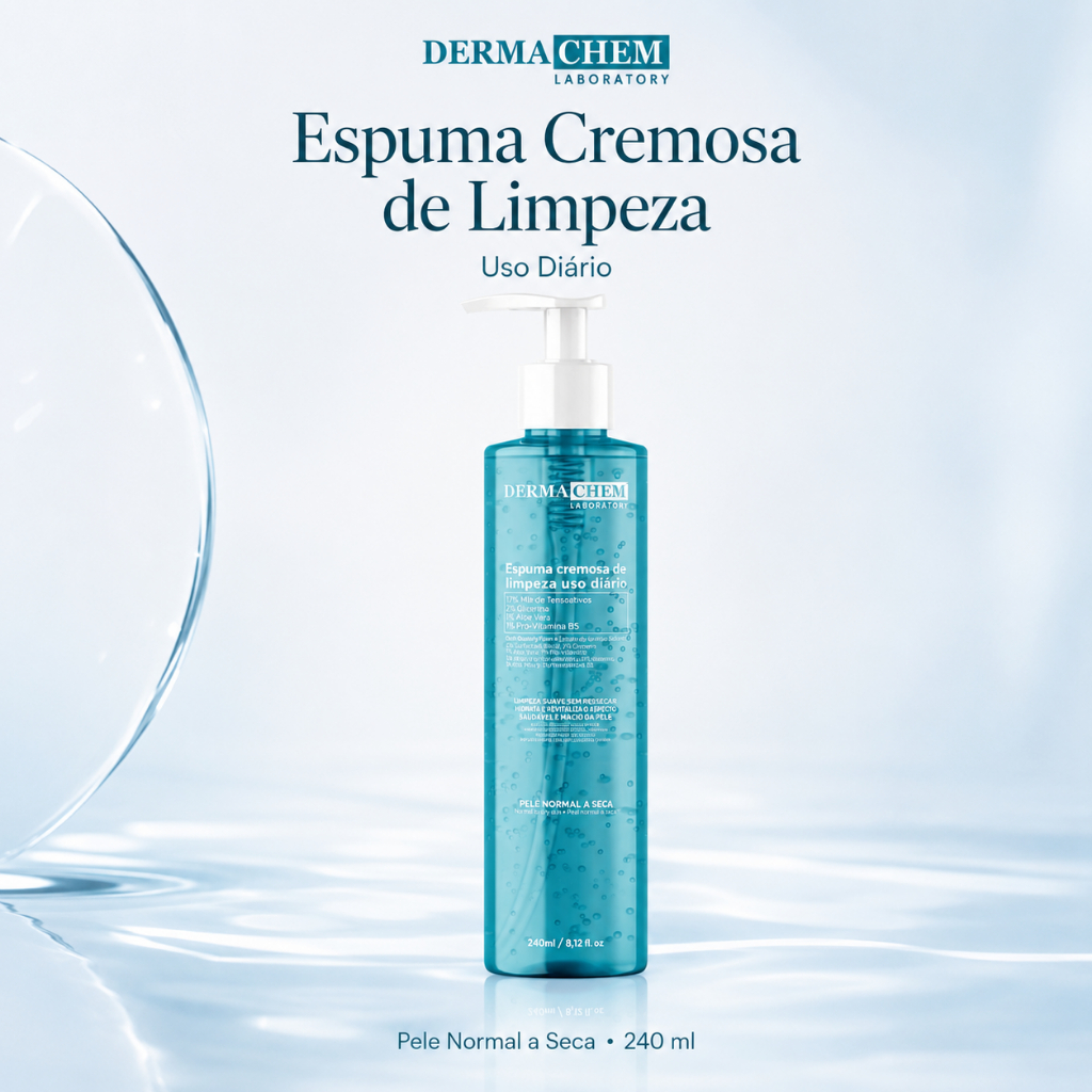 Espuma Cremosa de Limpeza Facial Dermachem Uso Diário Skincare Pele Limpa Macia e Refrescada