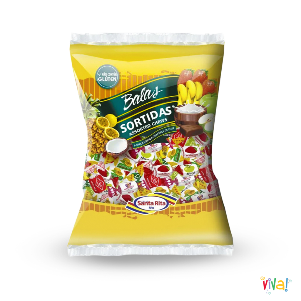 Kit Bala Macia Sortida Fantasia Santa Rita 500g Vários Sabores Frutados Cremosos Festas e Eventos