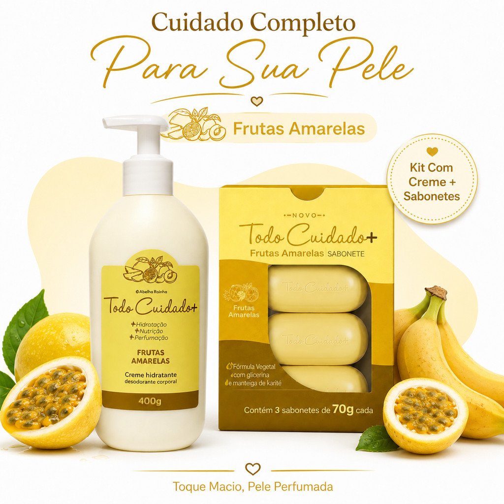 Kit Cuidado Corporal Hidratante E Sabonete Cremoso Em Barra Pele Macia Hidratada E Perfumada Abelha Rainha