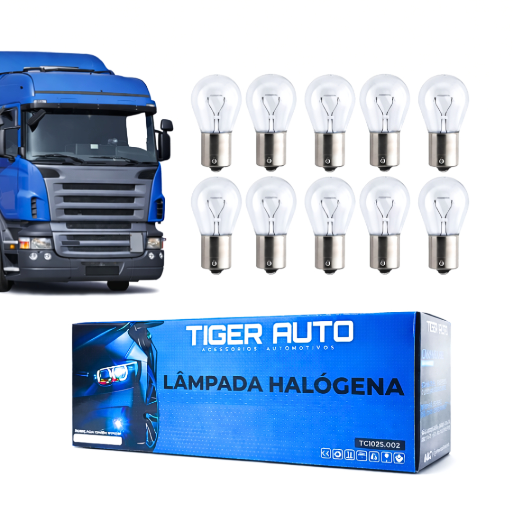 Kit de lâmpadas 1 polo hálogena com 10 unidades 24V 21W Tiger Auto