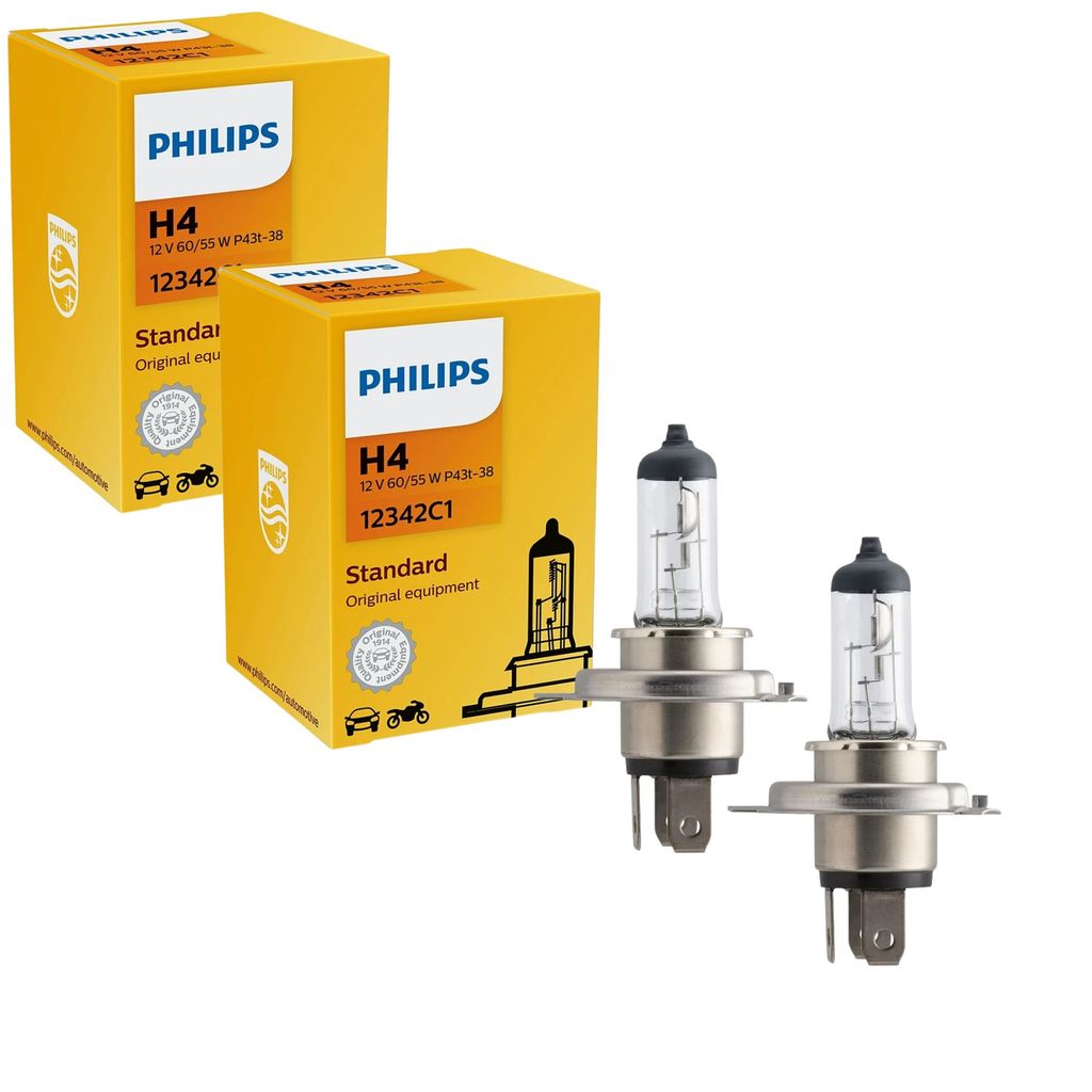 PAR LÂMPADA HALÓGENA FAROL ALTO E BAIXO H4 ORIGINAL PHILIPS STANDARD 60/55W 12V