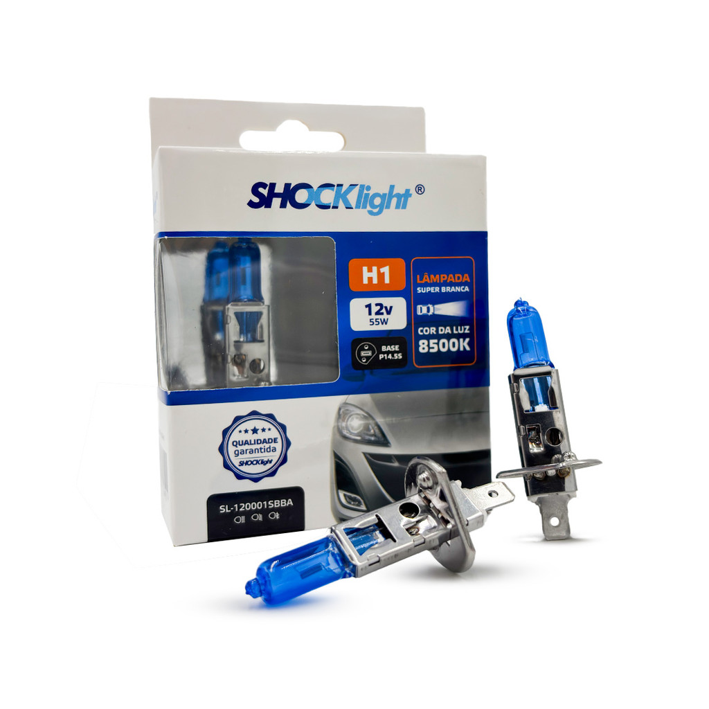 Par Lâmpada Halógena Super Branca 8500k H1 55w Shocklight