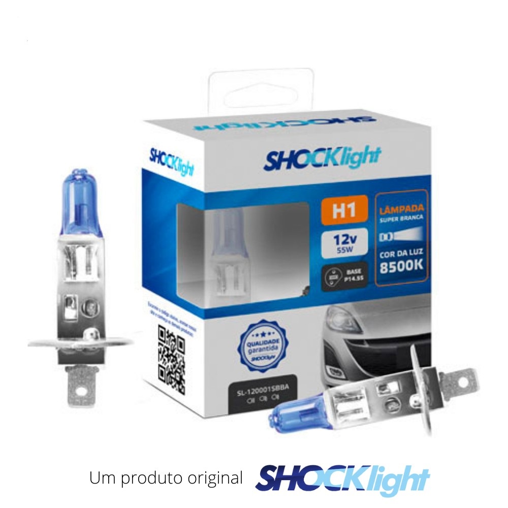 Par Lampada Shocklight Halogena Super Branca H1 12v 55w