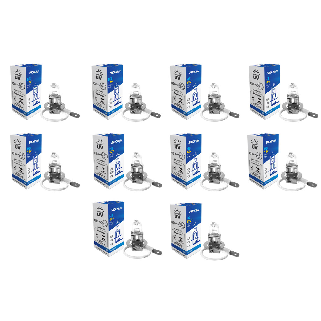 Kit 10 Lampada Shocklight Halogena Standart H3 12v 55w Pk22s