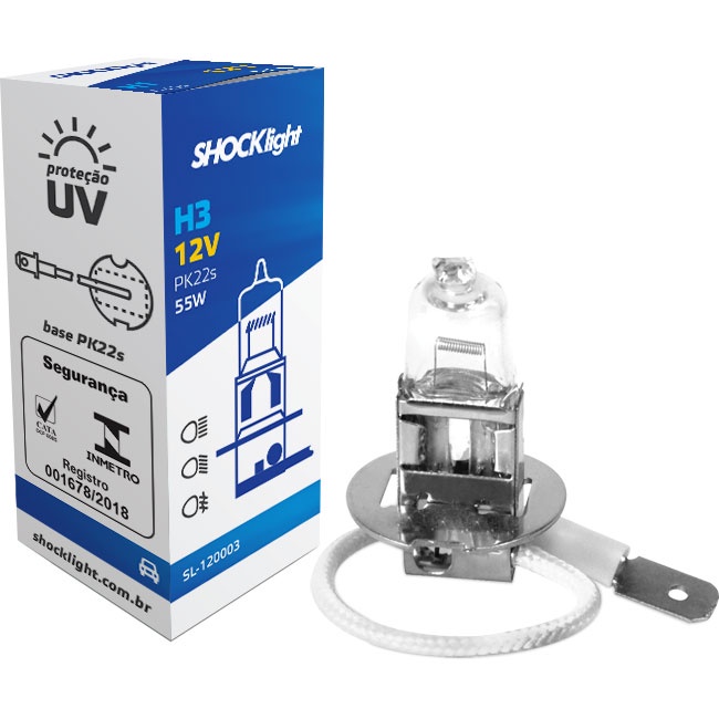 Lampada Shocklight Halogena Standart H3 12v 55w Pk22s