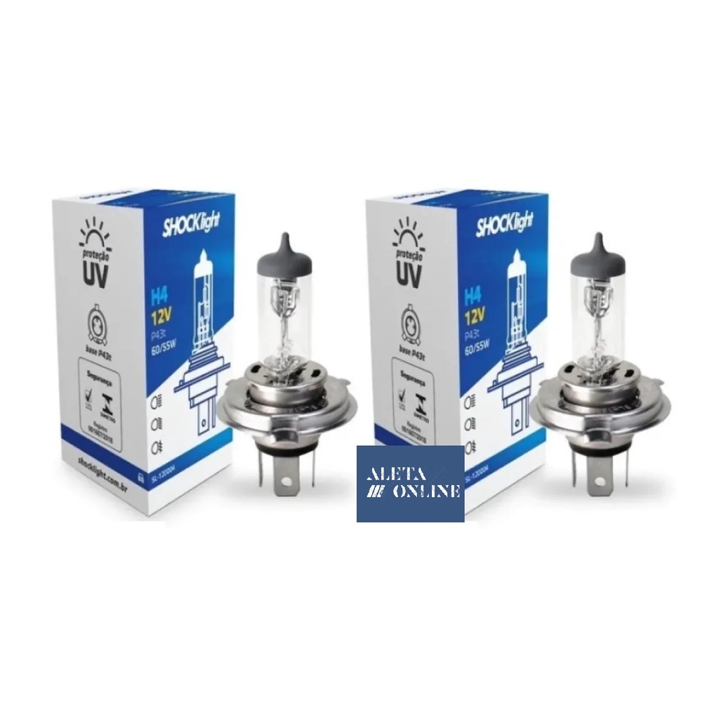 Par Lampada Shocklight Halogena Standart H4 12v 60/55w P43t