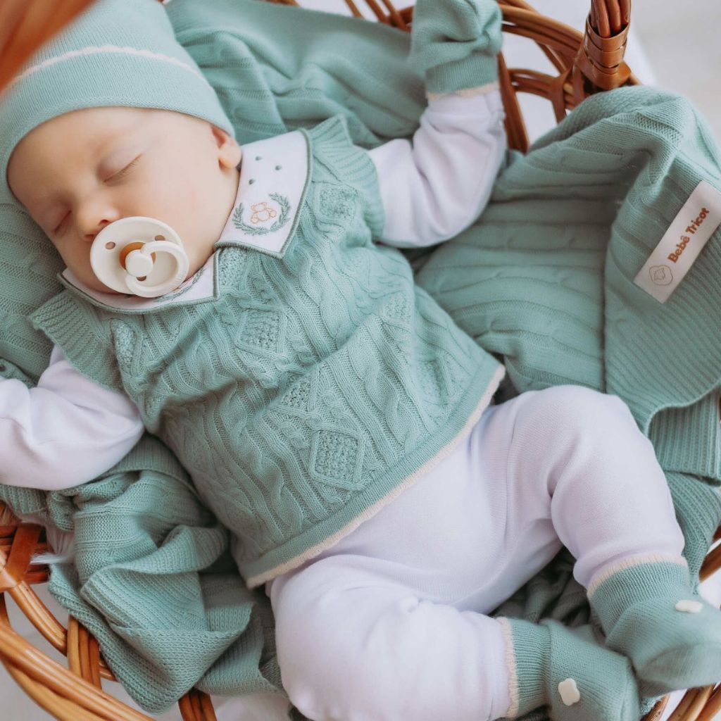 Conjunto Bebê Saída Maternidade Menino 7 Peças Completa Recém Nascido Bebê Tricot Luxo