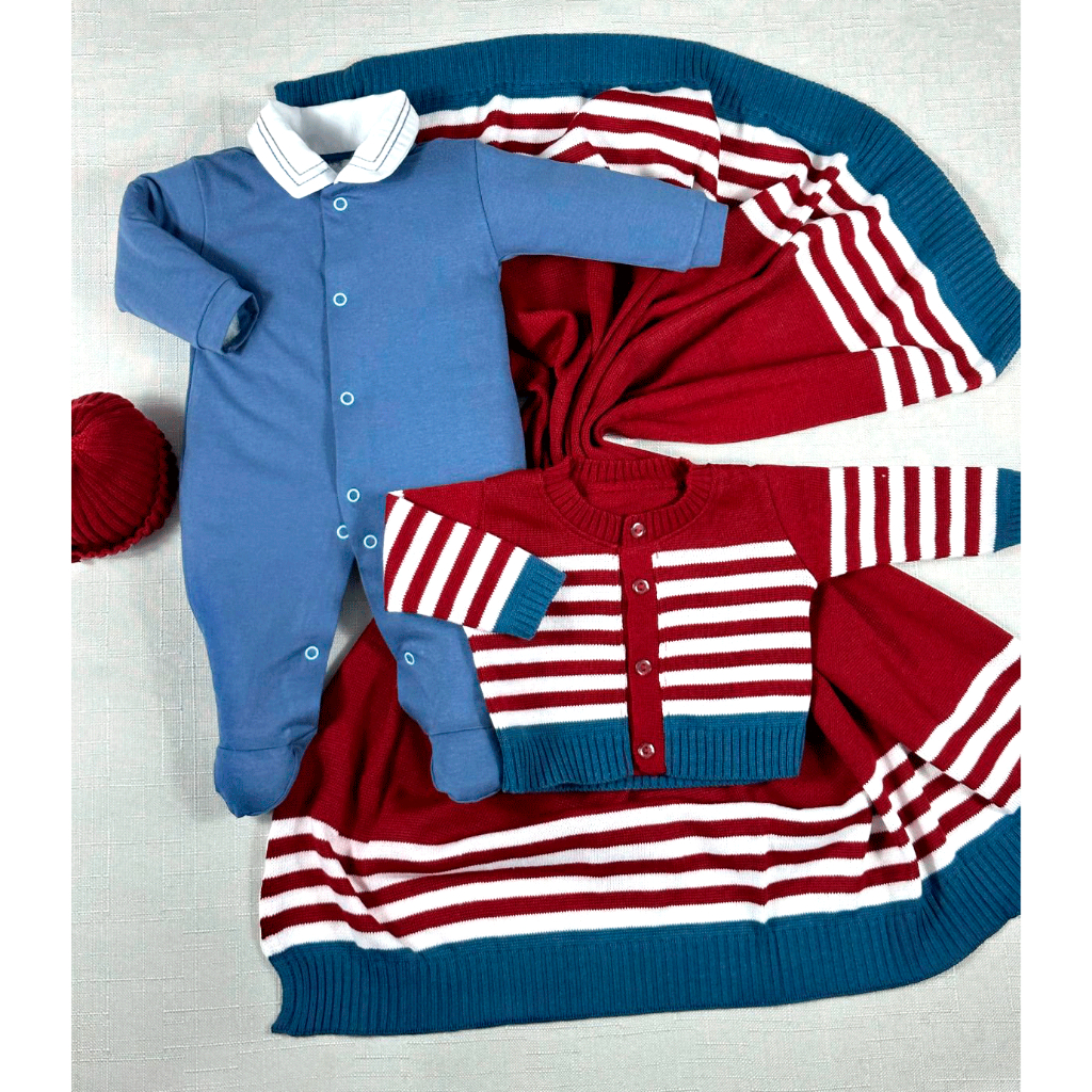 Kit Saida Maternidade Menino Bebe Tricot Vermelho
