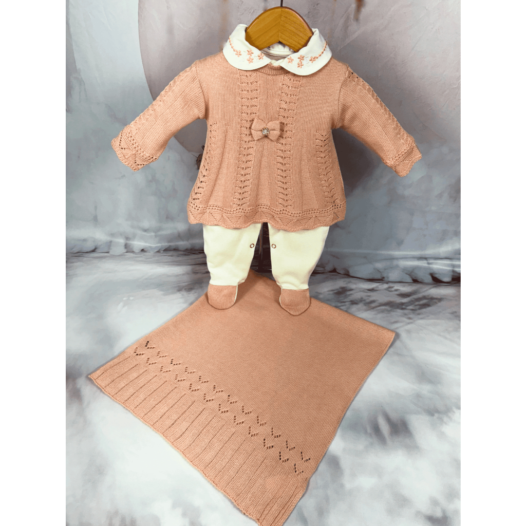 Kit Saida de Maternidade Menina Bebe Tricot Vestido