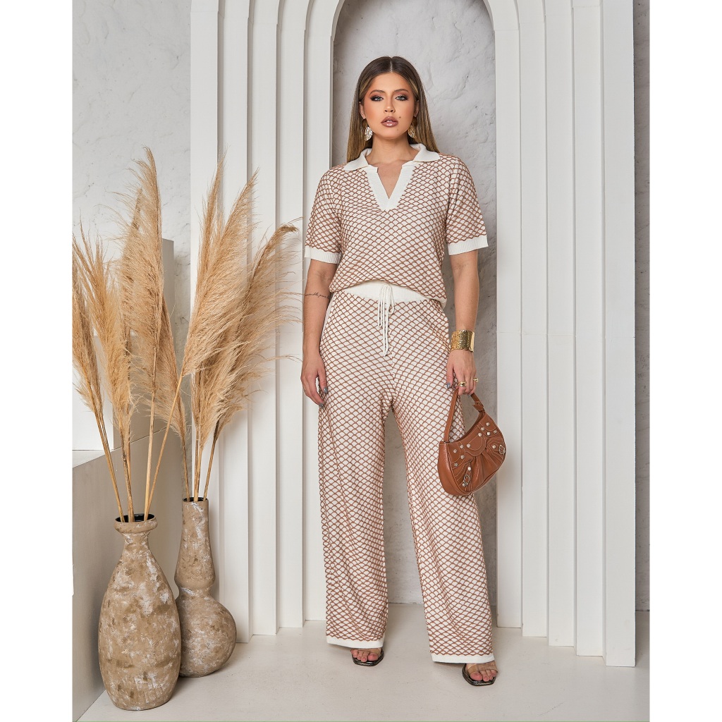 Conjunto De Tricot Feminino Blusa & Calça Wide Leg IS212