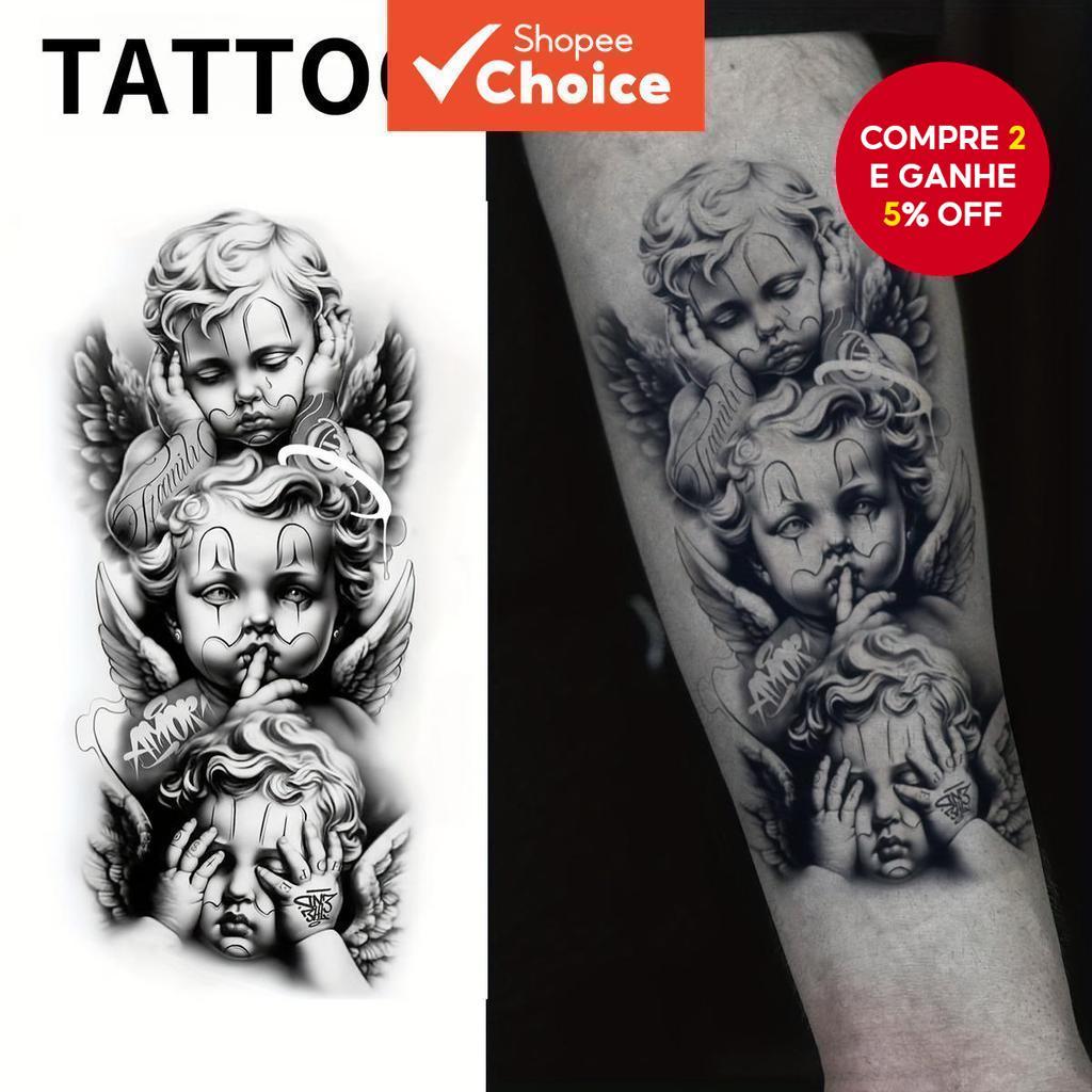 Adesivo De Tatuagem Temporária Com Asa De Anjo Preto E Branco À Prova D'água Dura 1-2 Semanas Presente De Festa Realista