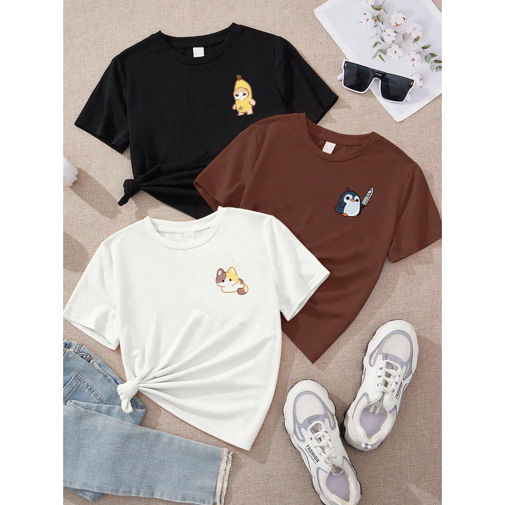 Camiseta Atacado Animais Fofos Gato Pinguim T-shirt Feminina Banana Gato Kawaii Japones