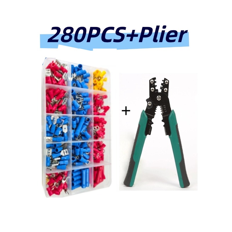 Um Conjunto De 280 Peças Kit Terminal De Crimpagem Com Alicate , Extremidades De Pá Macho Fêmea De 2.8/4.8/6.3mm , 15 Es