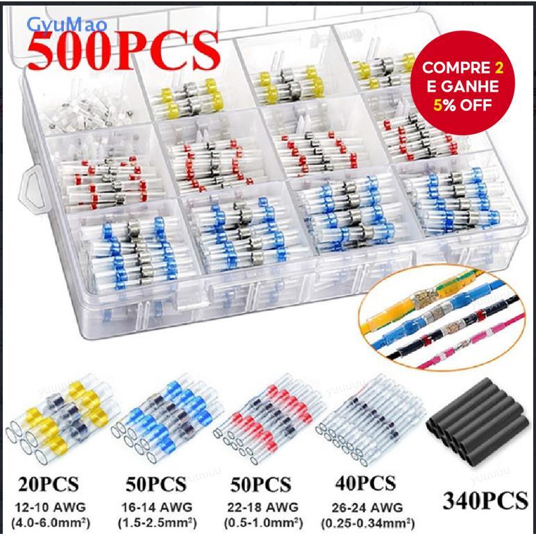 Um Pacote De Kit De Conector De Fio Termo Retrátil De Vedação De Solda De Vários Tamanhos , Terminais De Extremidade À P
