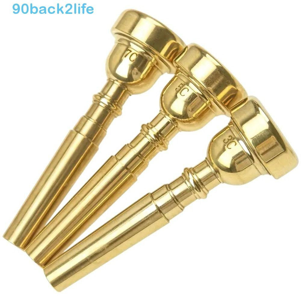 Bocal de trompete , bocal de trompete curto em prata-dourada metálica com extremidade alargada, material de latão