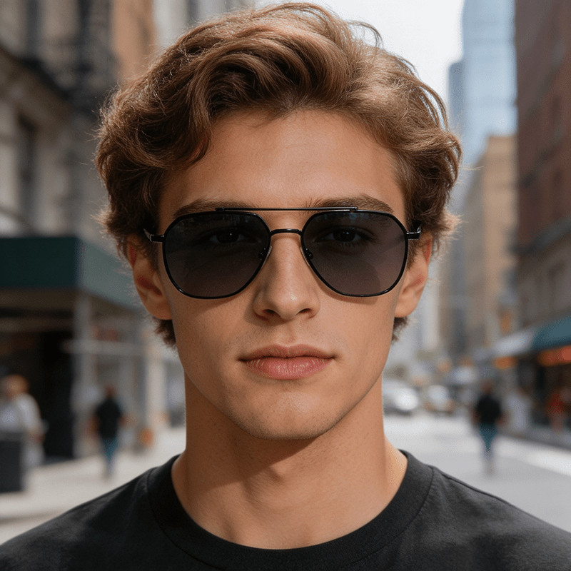 Óculos De Sol Redondos Elegantes De Ponte Dupla Para Homens E Mulheres , Armação De Metal Leve Durável Com Extremidades
