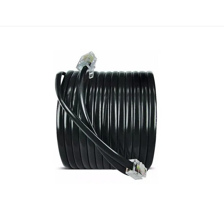 Fio de Telefone RJ 11. Tamanho: 15,0 Metros. Cabo pronto para conectar a linha telefônica em aparelhos de telefone, fax, modem adsl velox, fax modem pci e outros periféricos. Pronto para uso com os conectores nas extremidades.