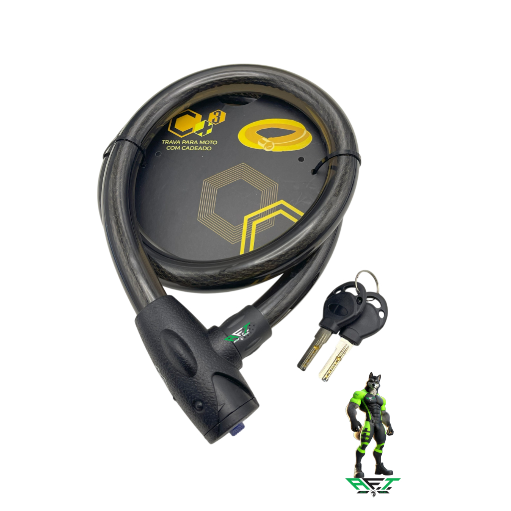 Trava Cabo De Aço Cadeado Segurança Bike Moto Com Chave Espiral Anti-Roubo 24MM X 1200 MM