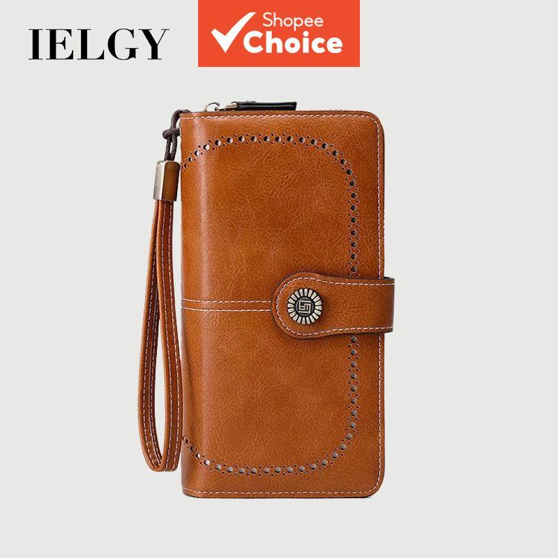 IELGY carteira longa retro RFID com escova anti-roubo para mulheres