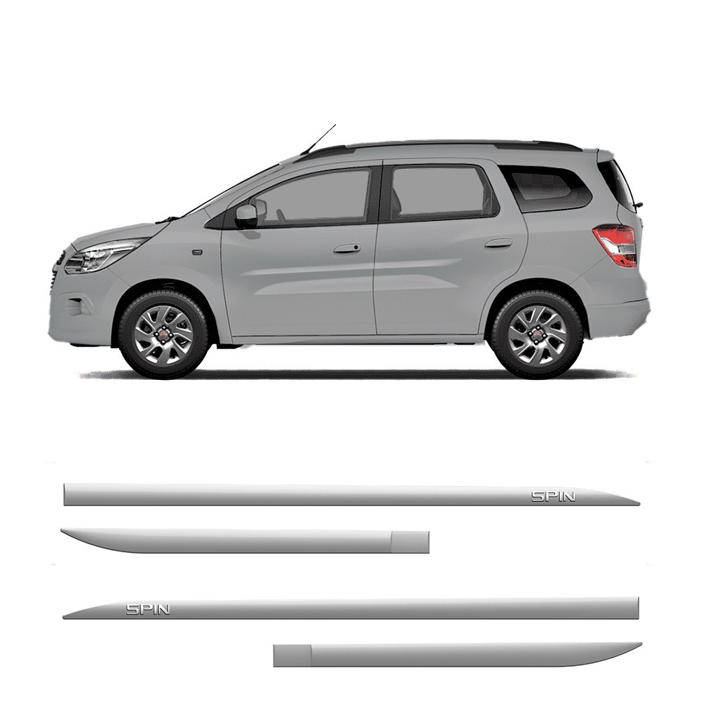 Friso Lateral Chevrolet Spin 2012 a 2024 Flash Cotrim Protetor Portas Prata Switchblade Letra Cromada 4 peças
