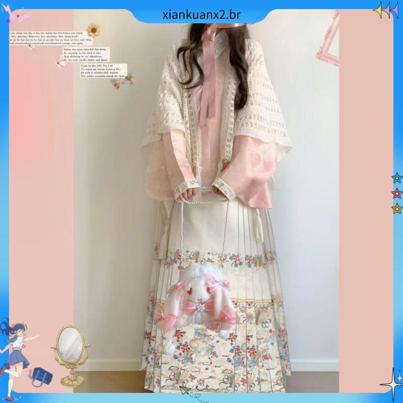 Vento bêbado Original Hanfu Hanyang Eclectic feito feminino gola cruzada manga Pipa rosto de cavalo outono inverno Lolit