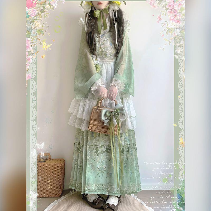 Huayu Original estilo fino Hanyang Eclectic Jacquard bordado Overskirt Ming feito Pipa manga Hanfu Lolita estilo verão