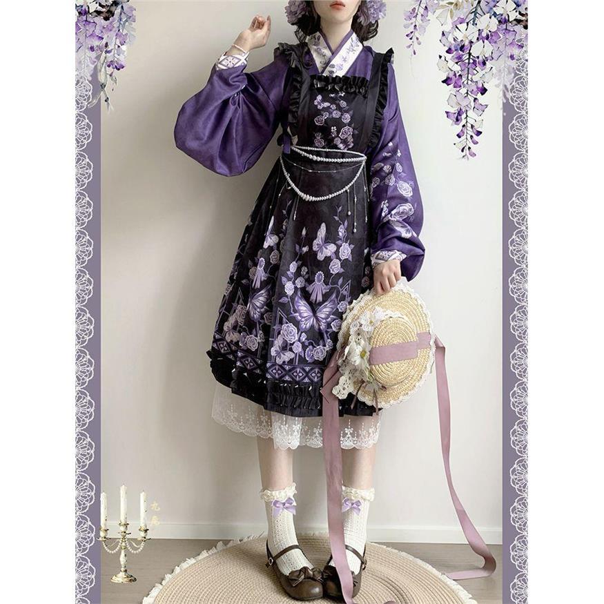 Huayu Original Hanyang Eclectic Pipa Manga Gola Cruzada Saia Rosto de Cavalo Hanfu Lolita Diariamente
