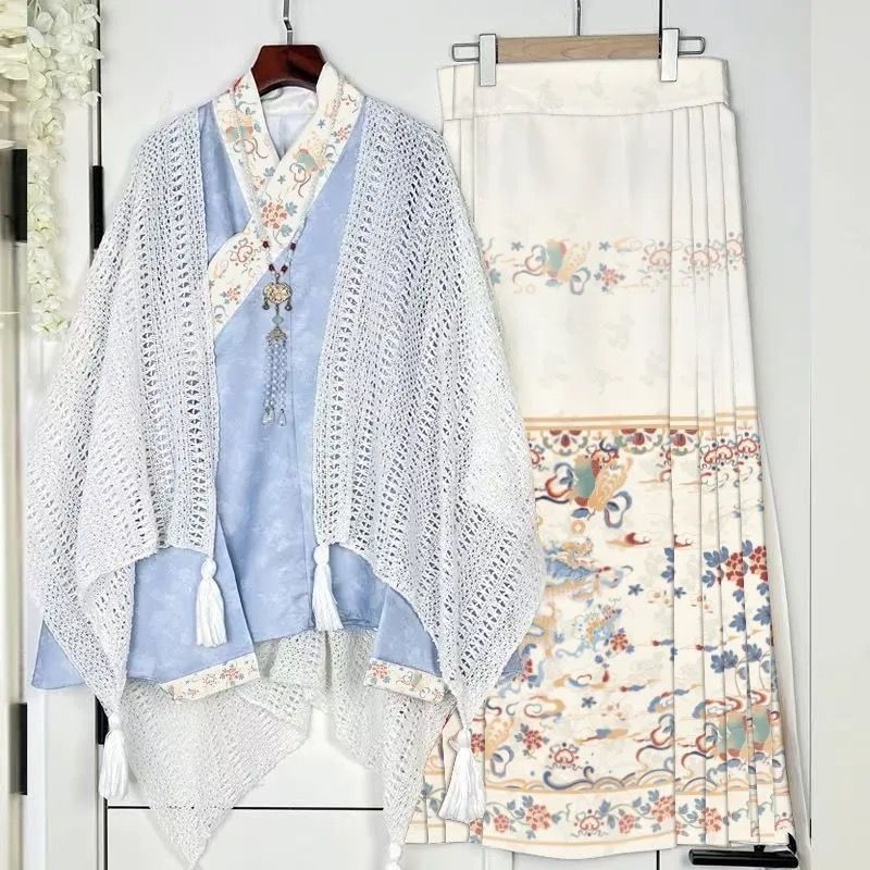 Outono inverno gola Original estilo Marming manga feminina Lolita Eclectic Hanfu terno florescendo bêbado Pipa feita em