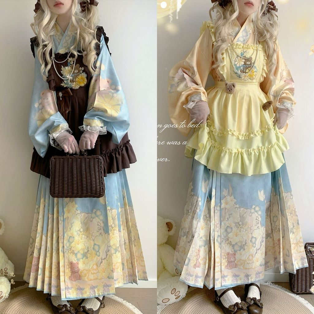 Lolita Eclectic Hanfu capa brilhante saia registros originais Hanyang cavalo manga terno colar acácia Pipa diariamente