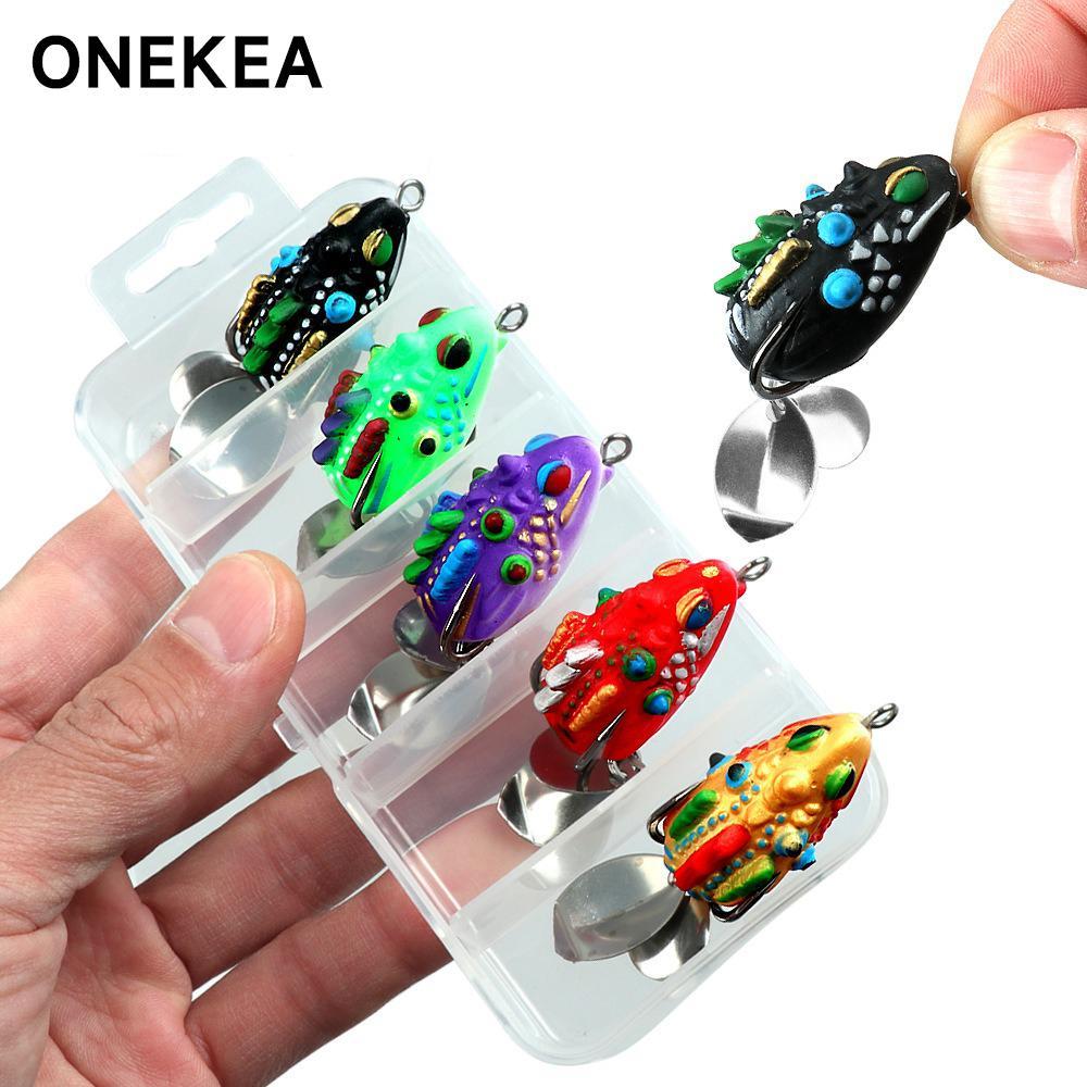 Conjunto De Isca De Sapo Macio De 5 Peças Com Dois Ganchos E Topwater Para Famílias Cabeça De Cobra Peixes Gerais-Kit Re