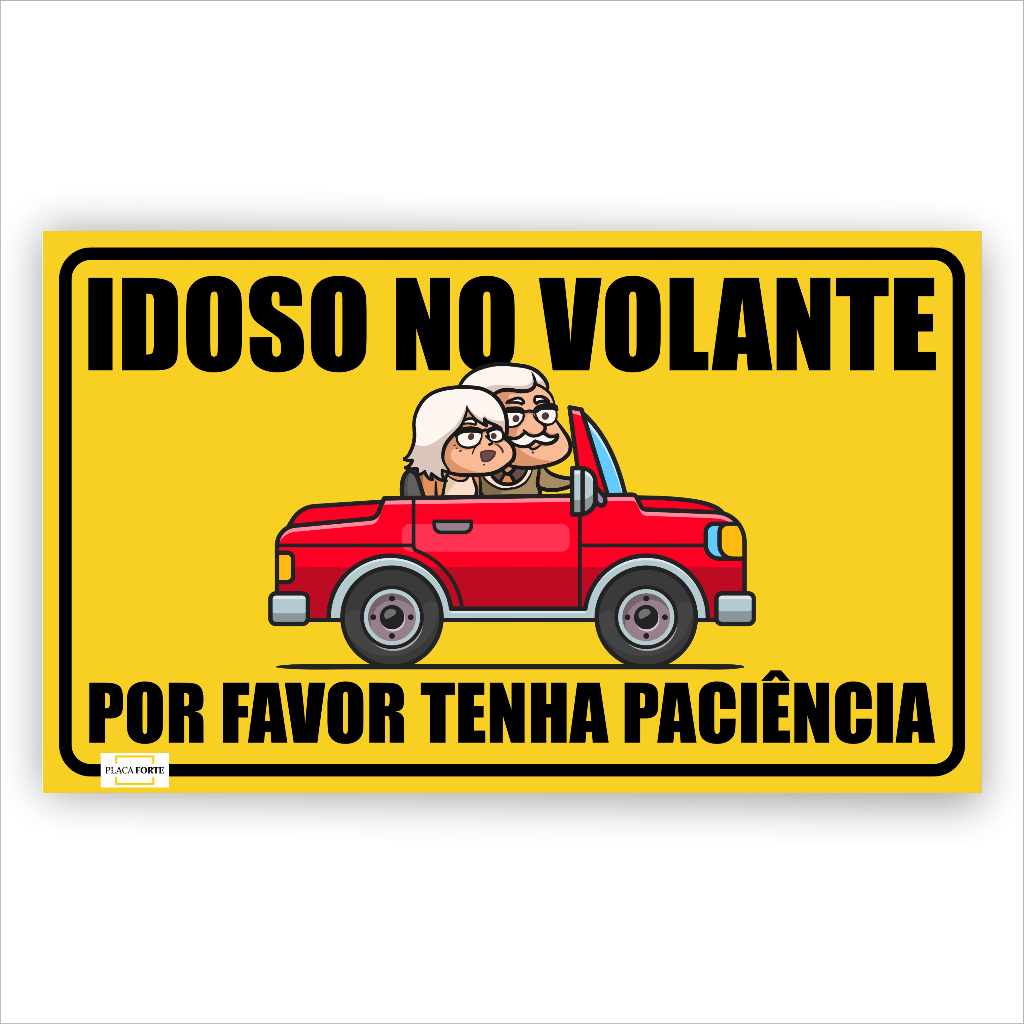 Adesivo Automotivo Idoso no Volante Amarelo Tenha Paciência A Prova D' Água 25x15cm