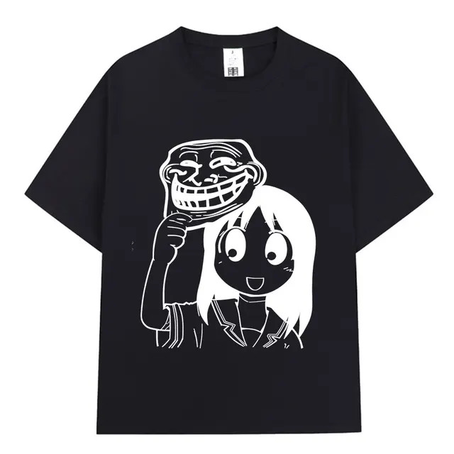 Camiseta Unissex Oversized Estampa Trollface Meme Internet Desenho Branco e Preto Estilo Geek Confortável Casual