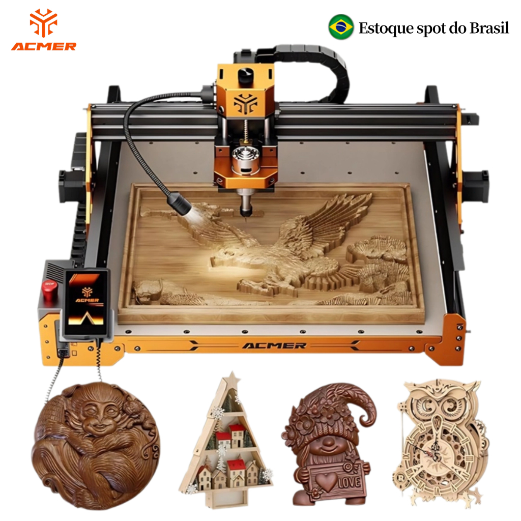 ACMER Ascarva 4S 70W Fresadora E Roteador CNC, Adequada para Esculpir e Cortar Madeira, Plástico, Acrílico, MDF