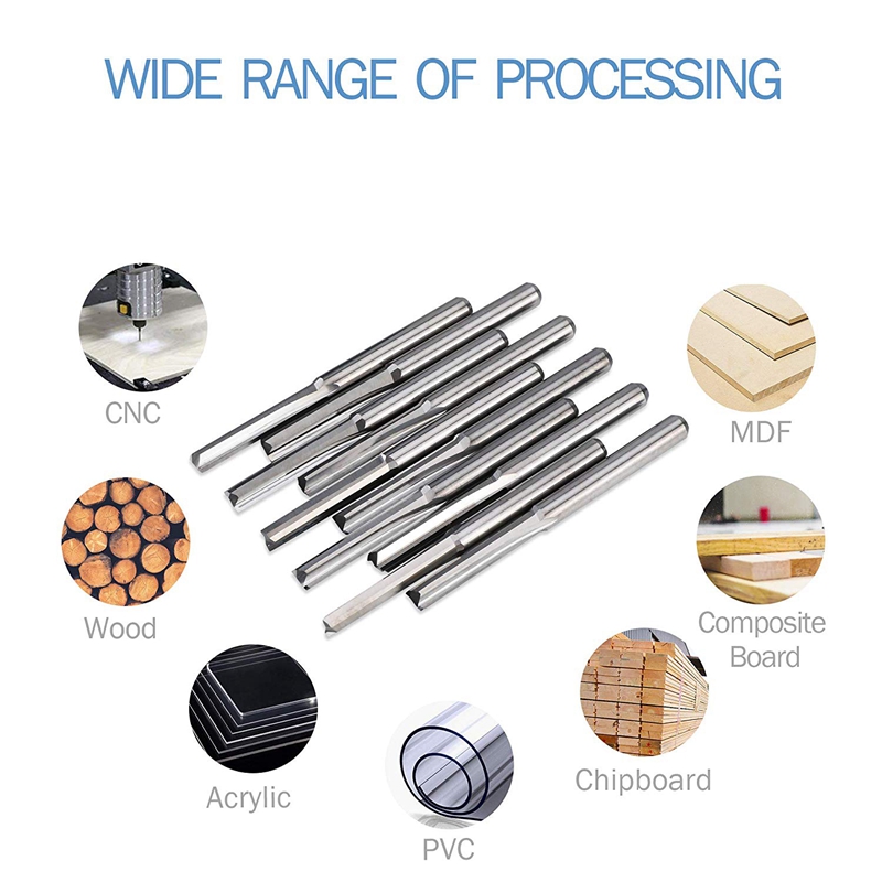 Fresas Retas de Gravação com 2 Canais – 6mm/8mm, Carboneto, para Roteadores CNC e Fresadoras de Madeira
