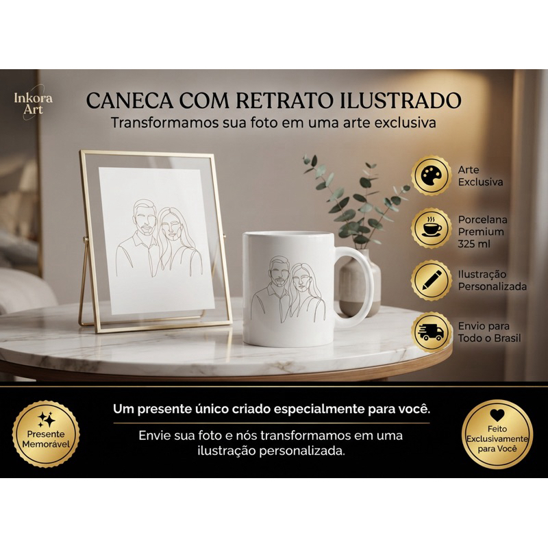 Caneca Personalizada com Retrato Ilustrado | Transformamos sua Foto em Arte | Presente Criativo | 325ml