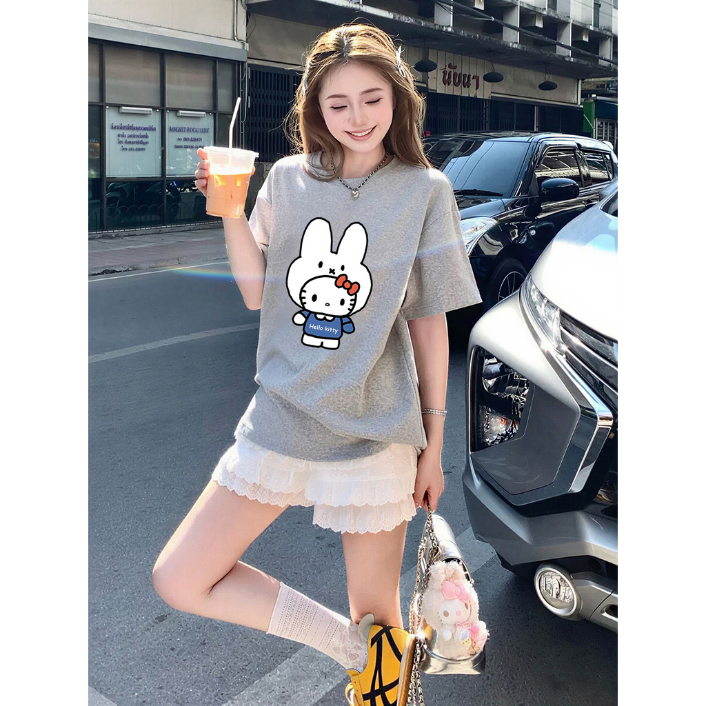Cartoon Kitty Cat Puro Algodão Camiseta Feminina de Manga Curta Verão 2026 Novo Estilo Venda Quente Super Lindo Top High