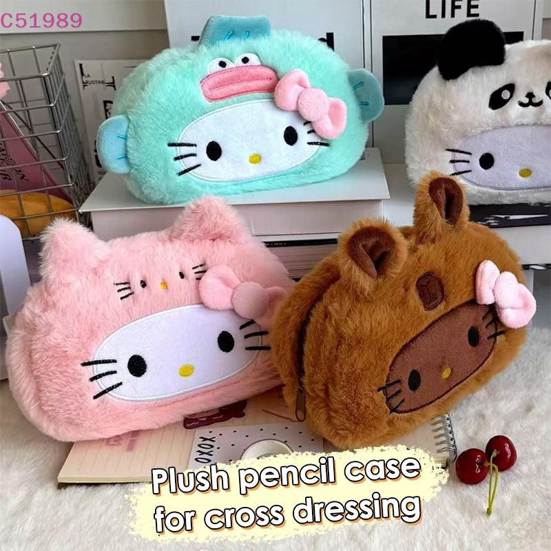 Linda Bolsa de Maquiagem de Pelúcia Hello Kitty, Bolsa de Cosméticos em Estilo Cartoon, Grande Capacidade, Bolsa para Ma